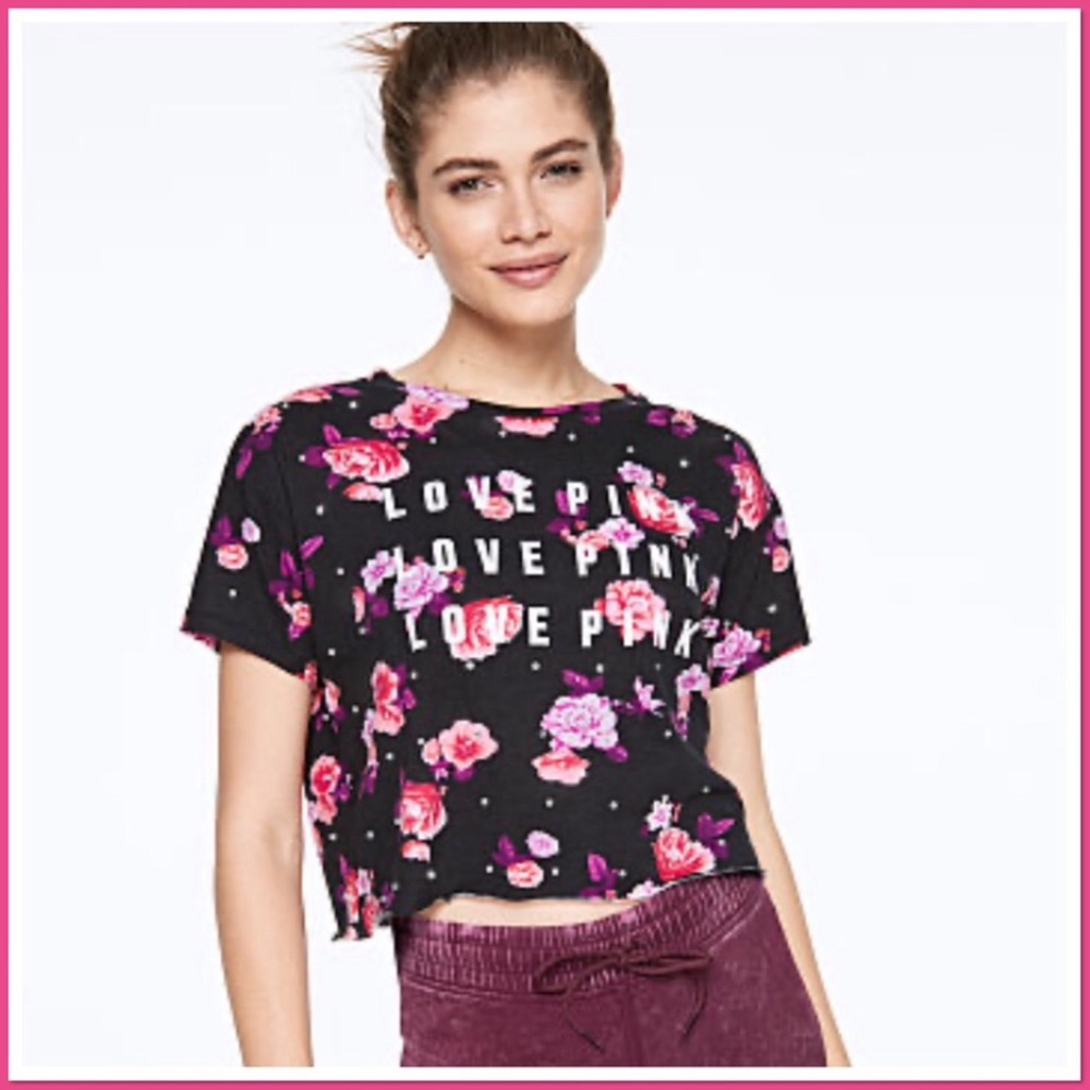 VS PINK CROP BLING CAMPUS TEE ~M